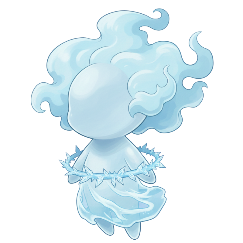 ヘリウムの赤ちゃんキャラクター。軽くて安定した性質をイメージした、ふわっと浮かぶ姿