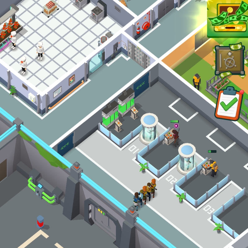 ゾンビを治療する病院の受付エリアのプレイ画面