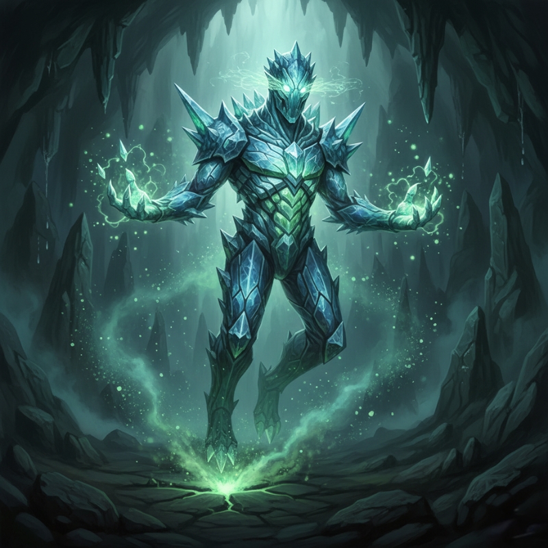 ベリリウムの元素キャラ。結晶の鎧をまとい、構造体のような姿で立つ大きなかたち。軽さと硬さを併せ持つ元素の強さを表現している。