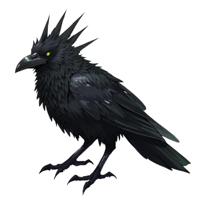 ホウ素をイメージした別案の元素キャラクター。境界に立ち、周囲を観察する黒いカラスの姿