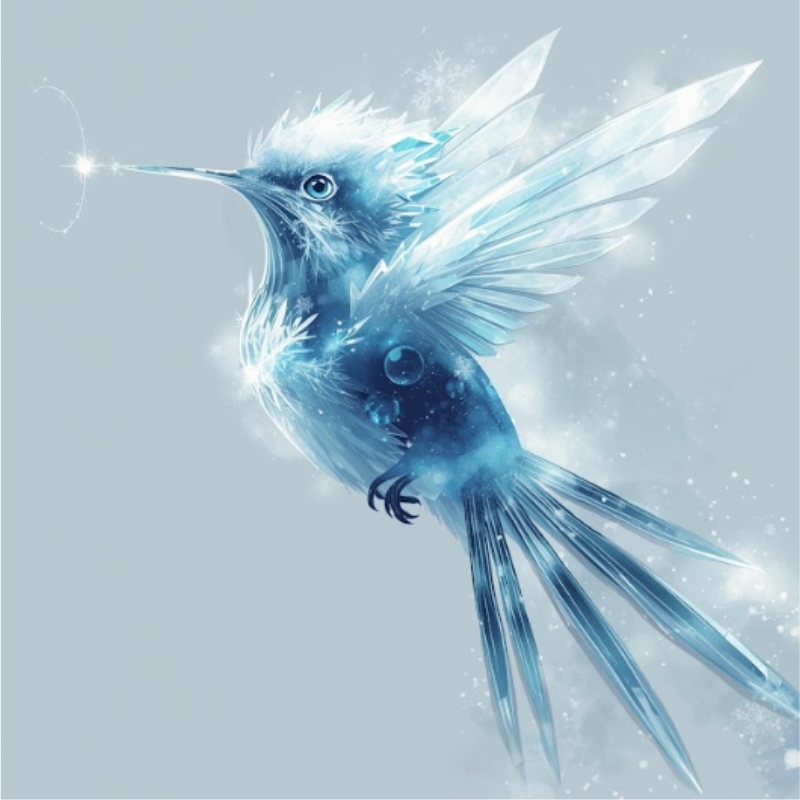 窒素キャラクター別案：澄んだ青い鳥の姿で空気と軽さを象徴した窒素の表現