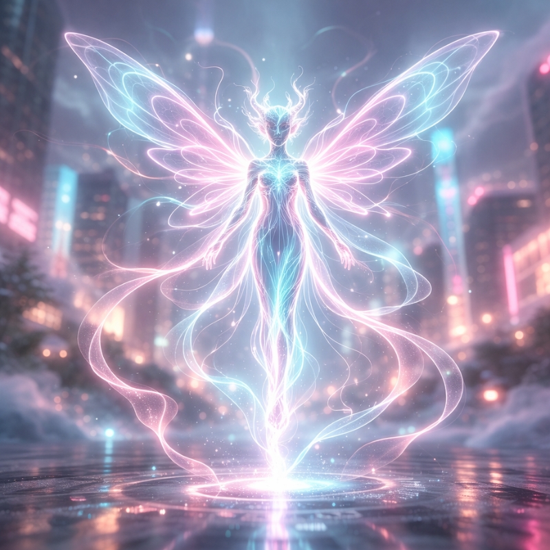 ネオン元素のキャラクター「本質のかたち」静かに光が広がり空間を満たす存在