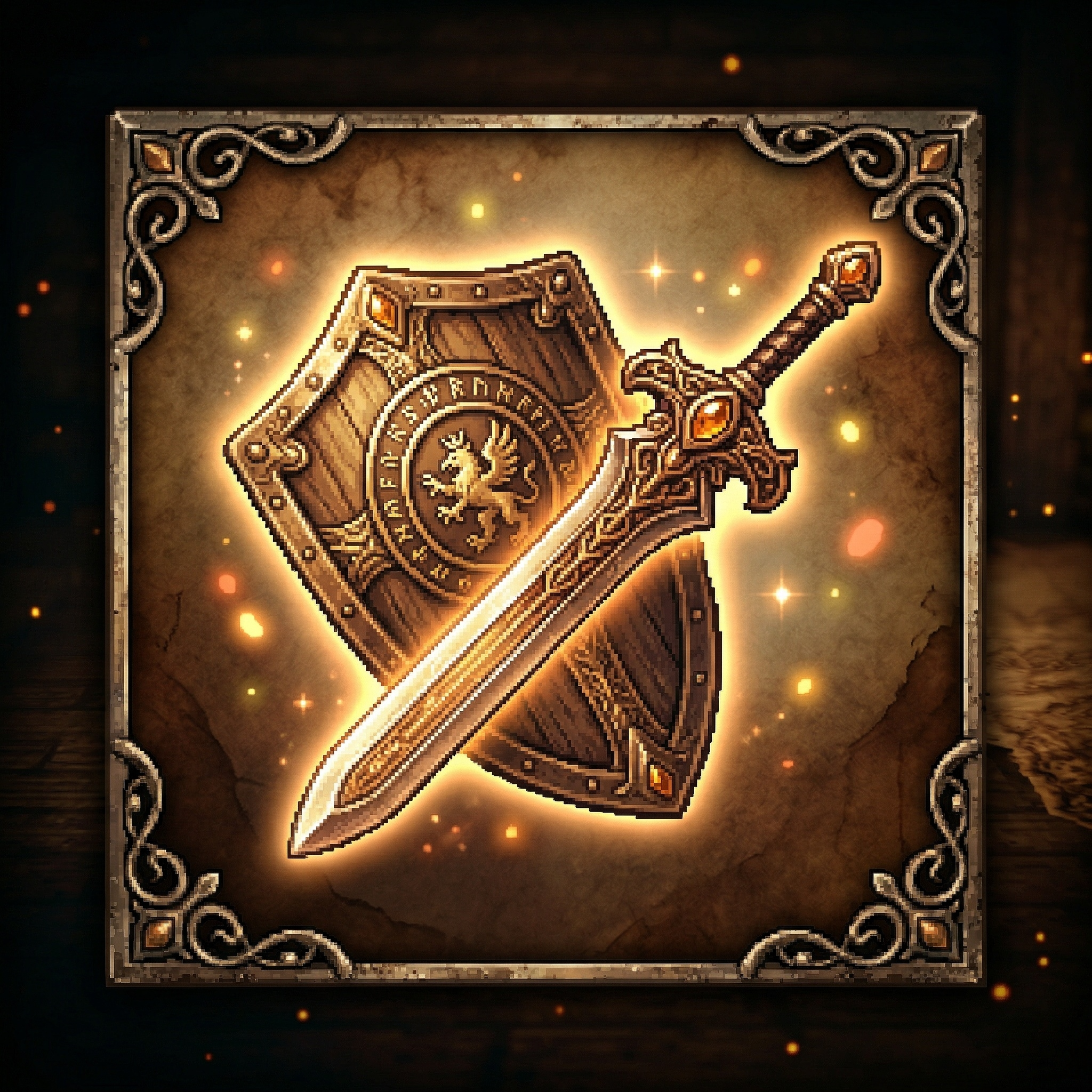 オクトパストラベラー2 最強武器一覧ボタン用アイコン（剣と盾のデザイン）