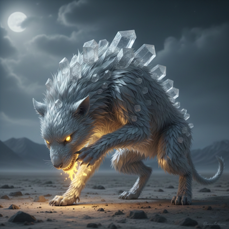 ナトリウム元素キャラクター 大 本質のかたち 結晶を背負い発光しながら反応する獣