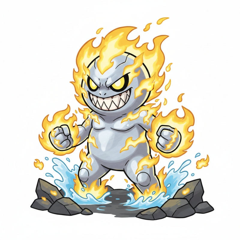 ナトリウム元素キャラクター 別解 水と反応して炎を上げながら暴れる人型キャラ