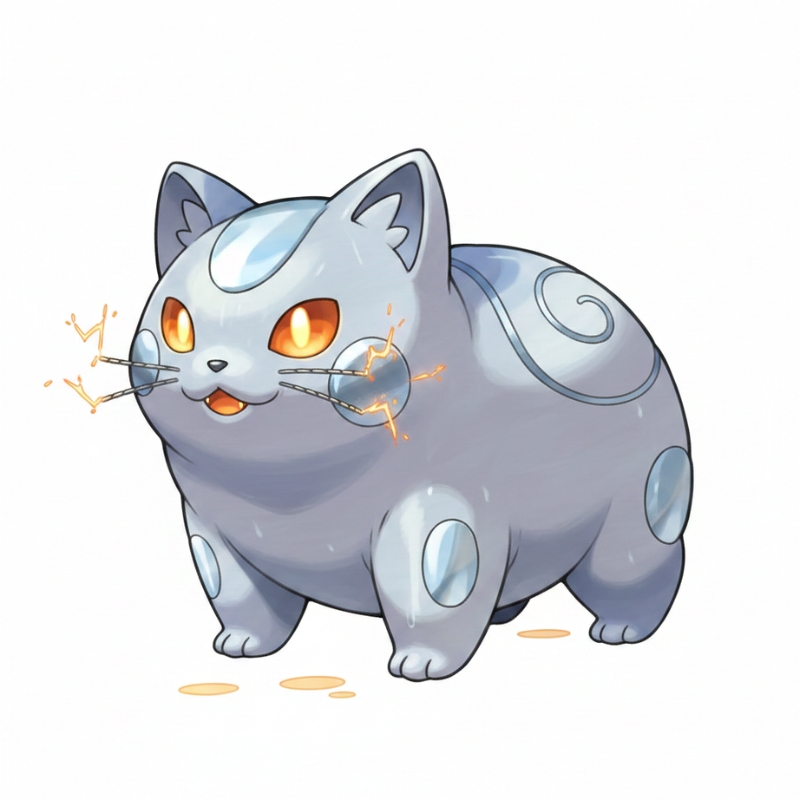 ナトリウム元素キャラクター 別解 発光する目とやわらかい体を持つ初期デザインの猫