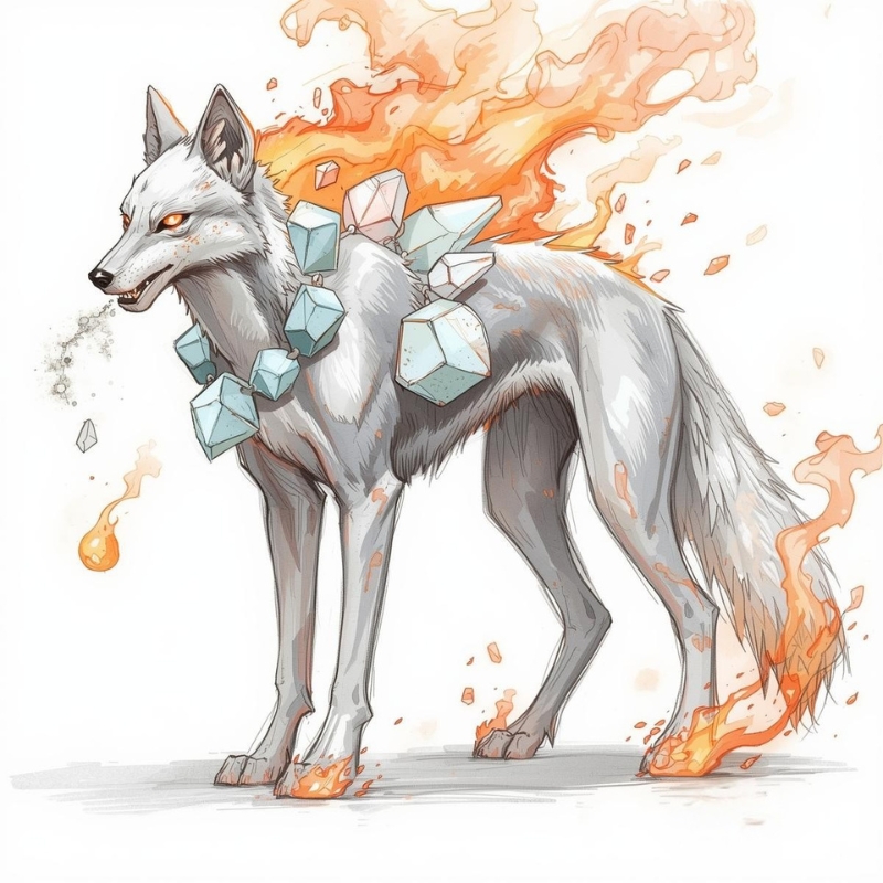 ナトリウム元素キャラクター 別解 結晶をまとい炎を帯びた不安定な狼